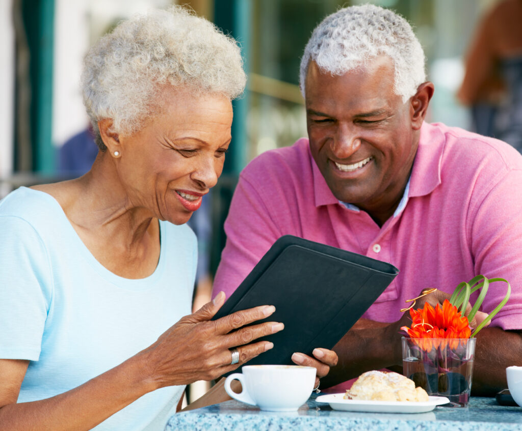 Couple connecting on a tablet